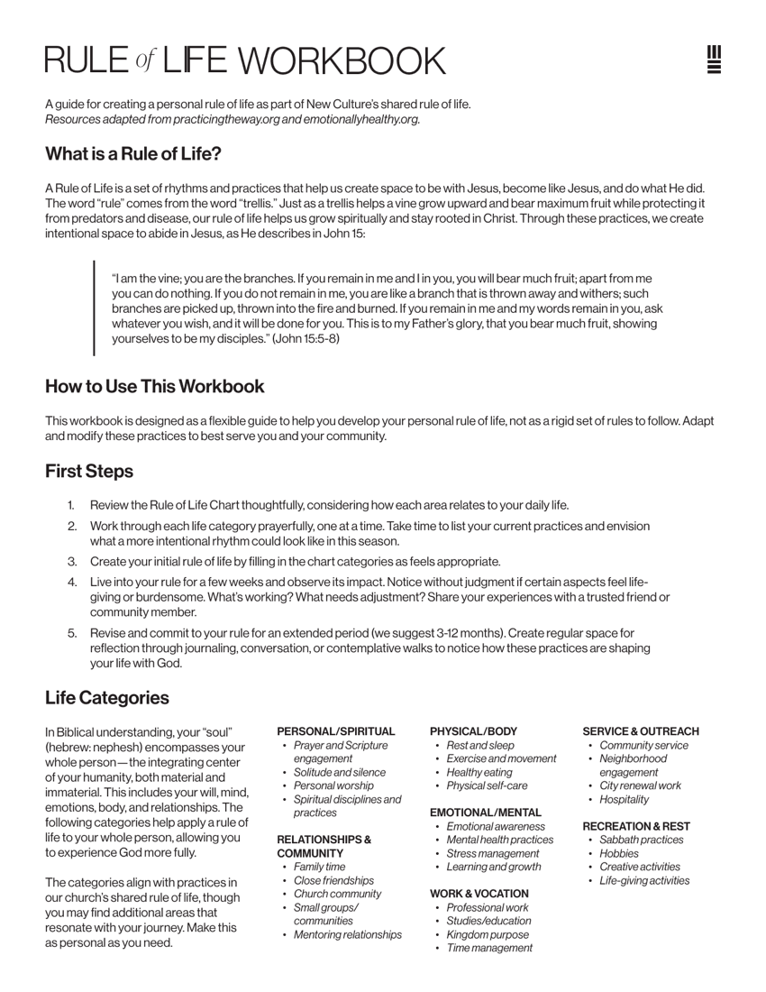 Rule of Life Workbook preview