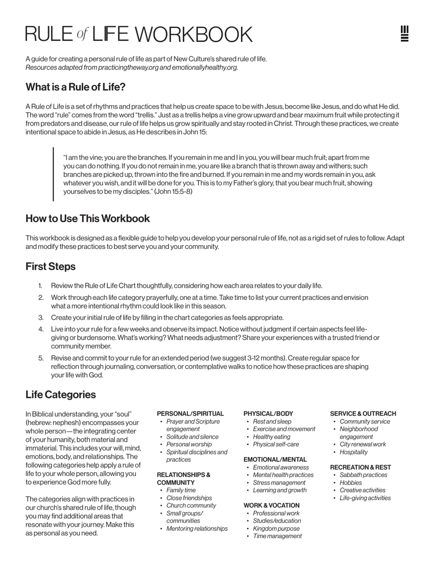 Rule of Life Workbook preview